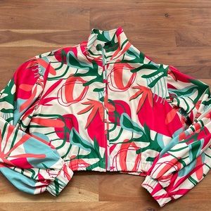 Carbon38 Floral Cropped Athletic Jacket Pink and Green